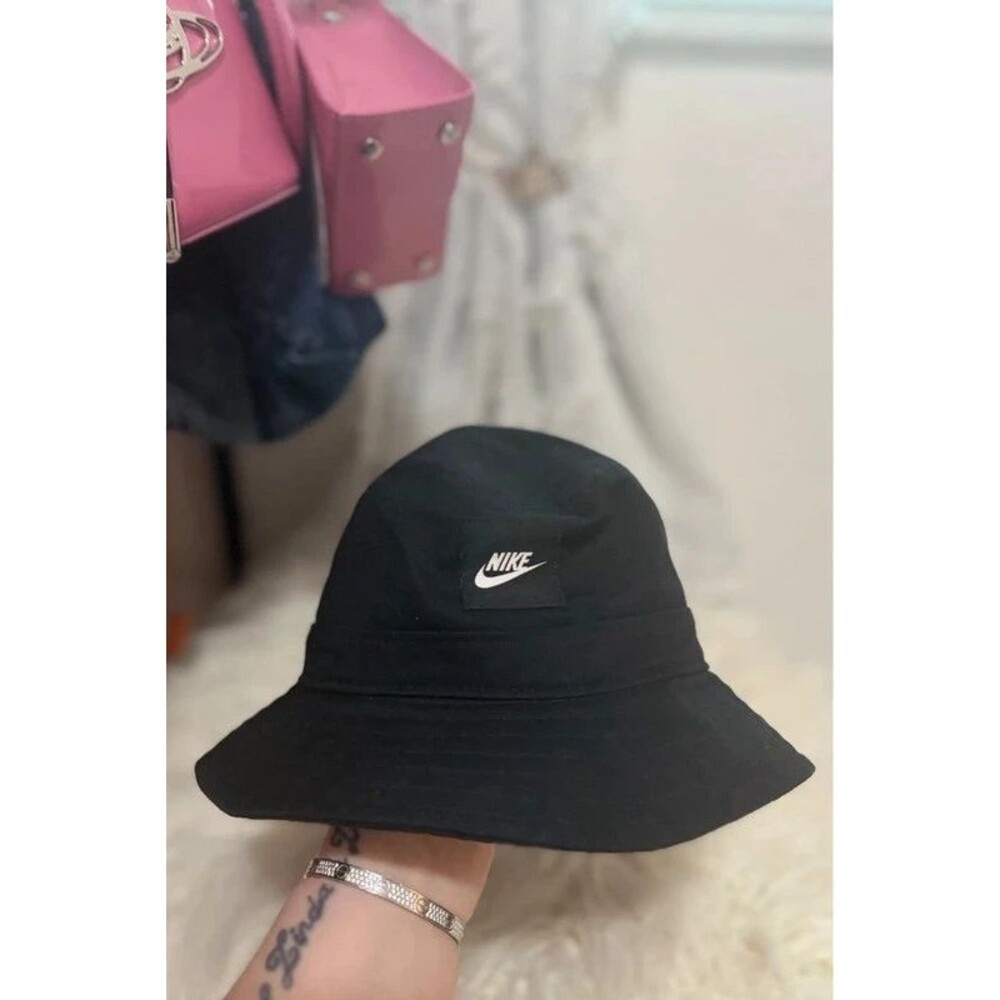 Nike Black Canvas Bucket Hat with White Swoosh Patch Unisex #035
